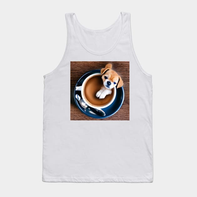 Cute Puppy Dog And Coffee Puppuccino Tank Top by ShopSunday